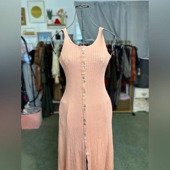 Vintage 90s salmon button up dress, small - Picture 10 of 12